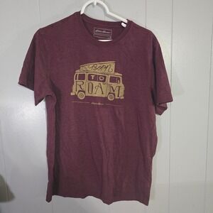 Eddie Bauer Graphic Tee Mens Medium Maroon Born to Roam Camper Van T-Shirt